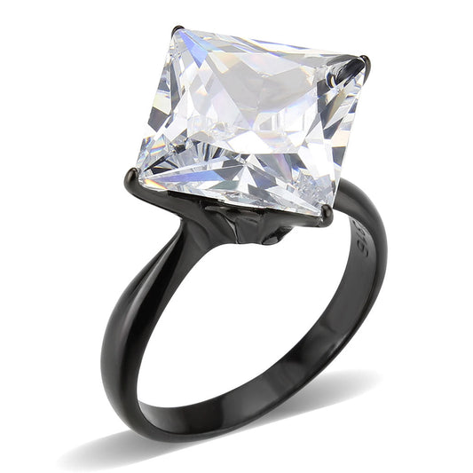 TK3736 IP Black Stainless Steel Ring with AAA Grade CZ in Clear-0