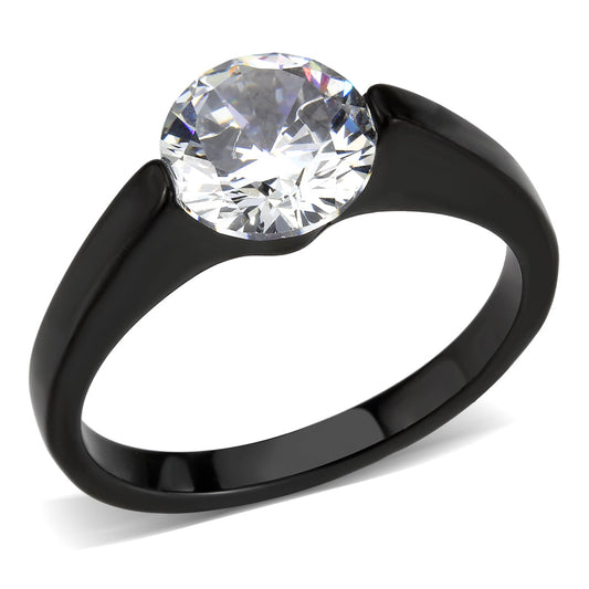 TK3737 - IP Black Stainless Steel Ring with AAA Grade CZ in Clear-0