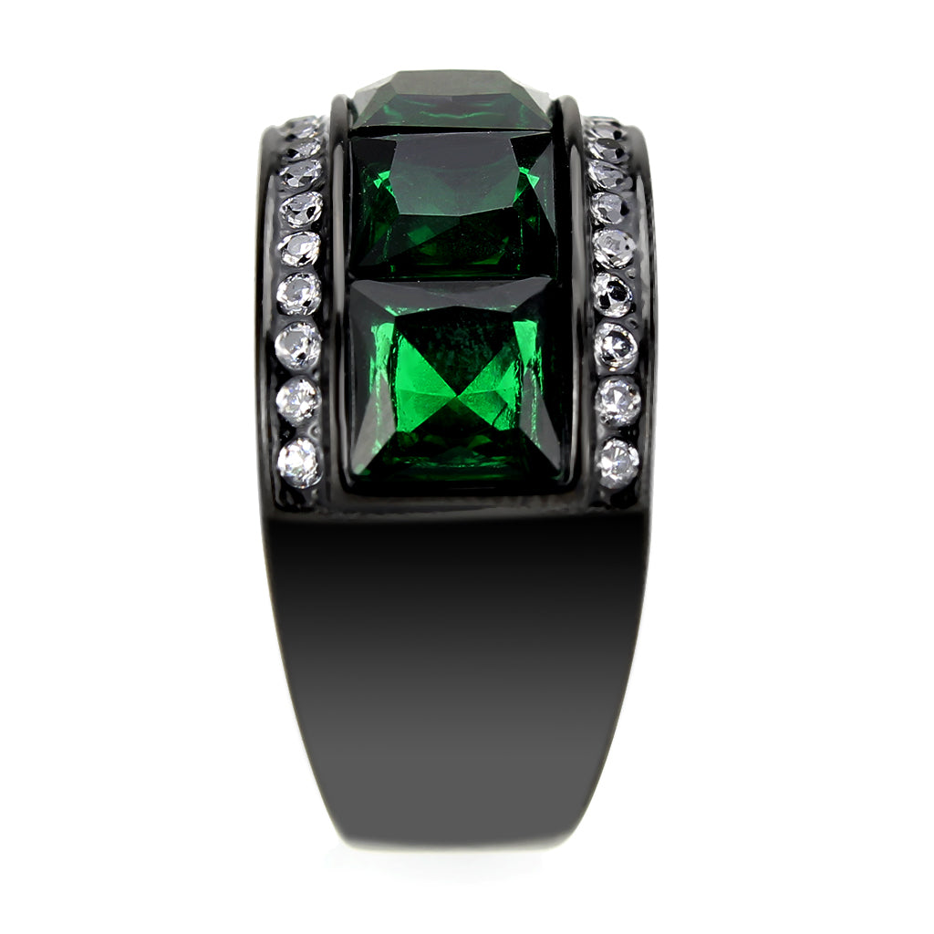 TK3747 IP Black Stainless Steel Ring with Synthetic in Emerald-4