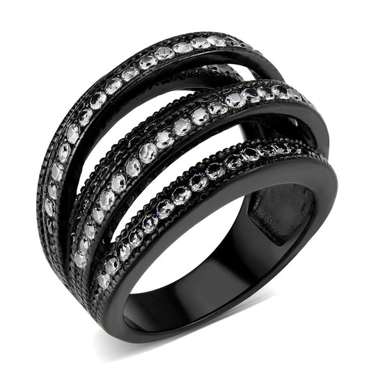 TK3752 IP Black Stainless Steel Ring with AAA Grade CZ in Clear-0