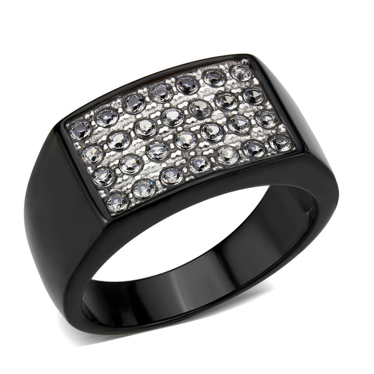 TK3754 IP Black Stainless Steel Ring with AAA Grade CZ in Clear-0