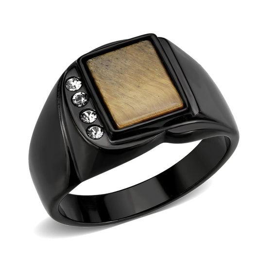 TK3756 IP Black Stainless Steel Ring with Synthetic in Topaz-0