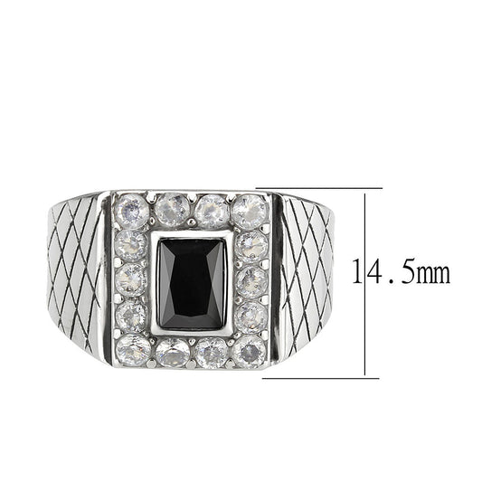 TK3761 - High polished (no plating) Stainless Steel Ring with AAA Grade CZ in Jet-1