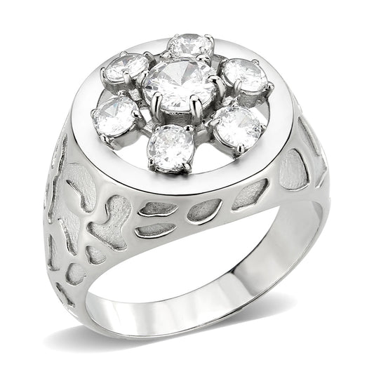 TK3762 - High polished (no plating) Stainless Steel Ring with AAA Grade CZ in Clear-0