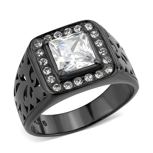 TK3763 - IP Black (Ion Plating) Stainless Steel Ring with AAA Grade CZ in Clear-0