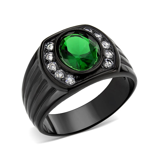 TK3764 - IP Black (Ion Plating) Stainless Steel Ring with Synthetic in Emerald-0