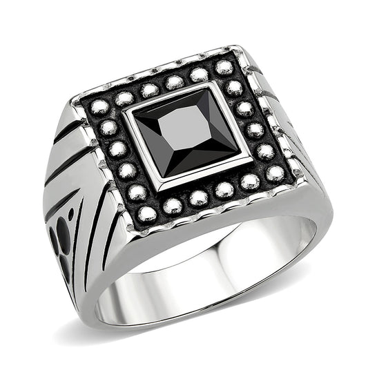 TK3769 - High polished (no plating) Stainless Steel Ring with AAA Grade CZ in Jet-0