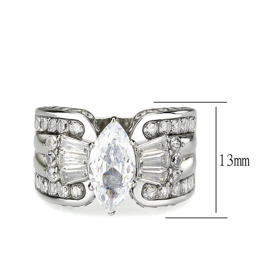 TK3777 - High polished (no plating) Stainless Steel Ring with AAA Grade CZ in Clear-1