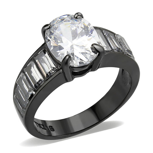 TK3778 - IP Black (Ion Plating) Stainless Steel Ring with AAA Grade CZ in Clear-0