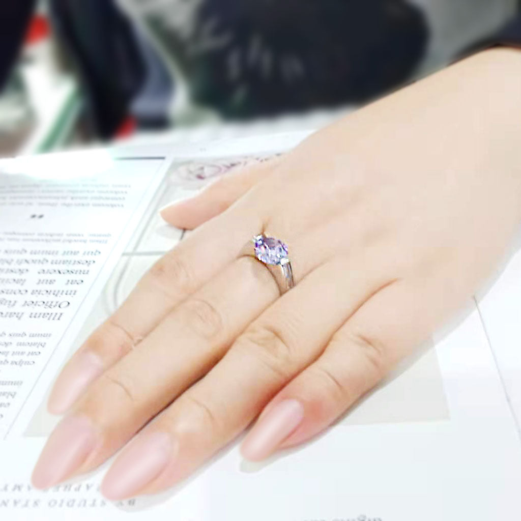 TK3780 - High polished (no plating) Stainless Steel Ring with AAA Grade CZ in LightAmethyst-4