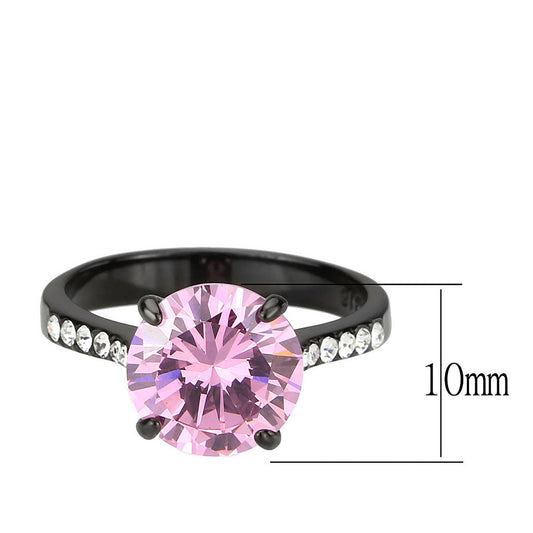 TK3782 - IP Black (Ion Plating) Stainless Steel Ring with AAA Grade CZ in Rose-1