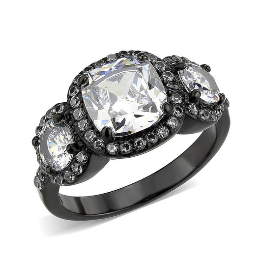 TK3784 - IP Black (Ion Plating) Stainless Steel Ring with AAA Grade CZ in Clear-0