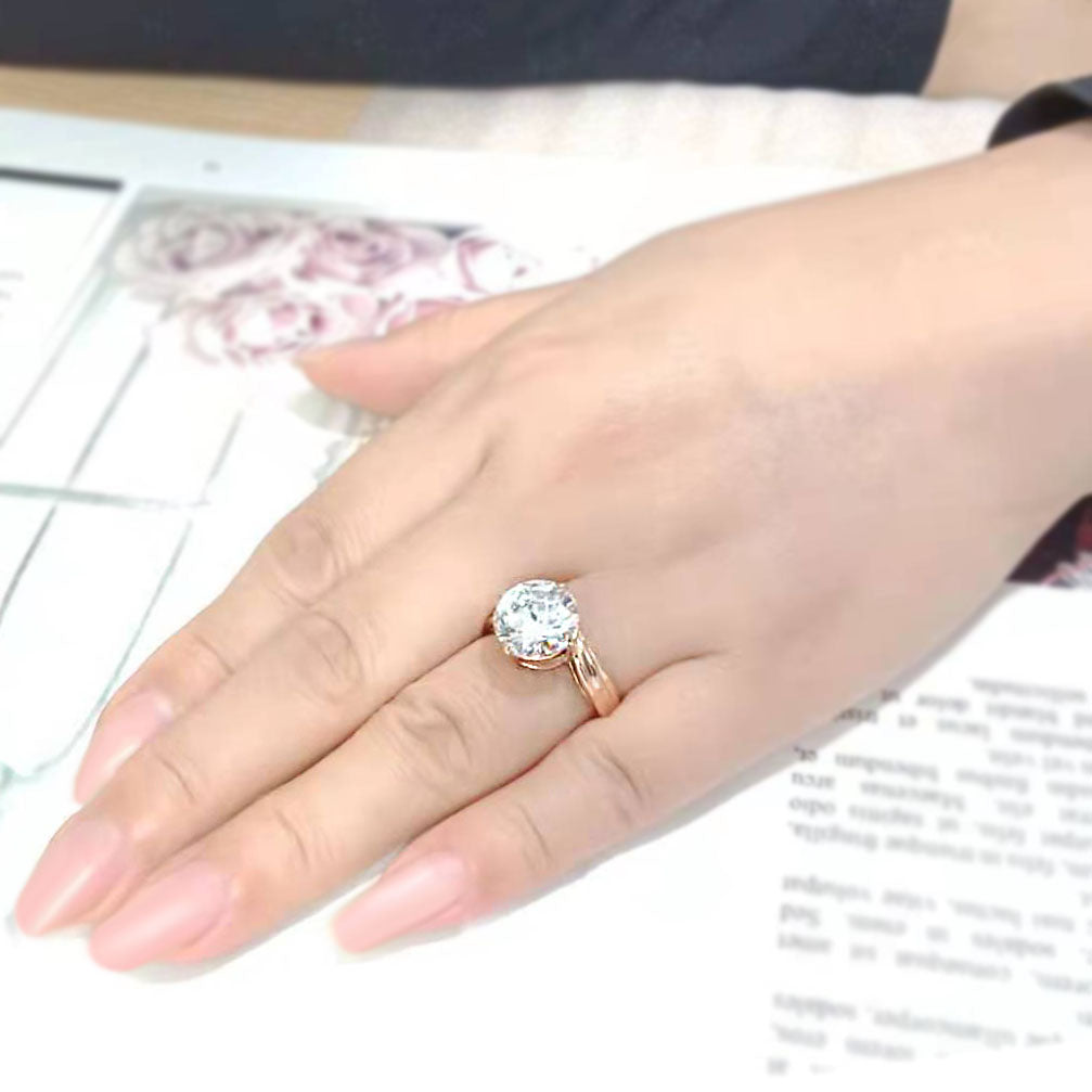 TK3785 - IP Rose Gold(Ion Plating) Stainless Steel Ring with AAA Grade CZ in Clear-4