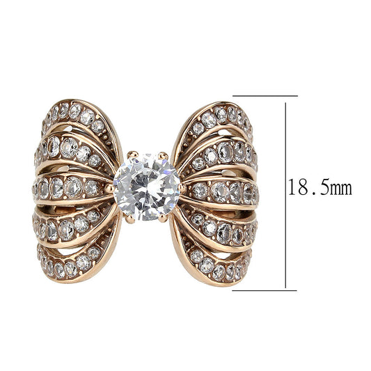 TK3786 - IP Rose Gold(Ion Plating) Stainless Steel Ring with AAA Grade CZ in Clear-1