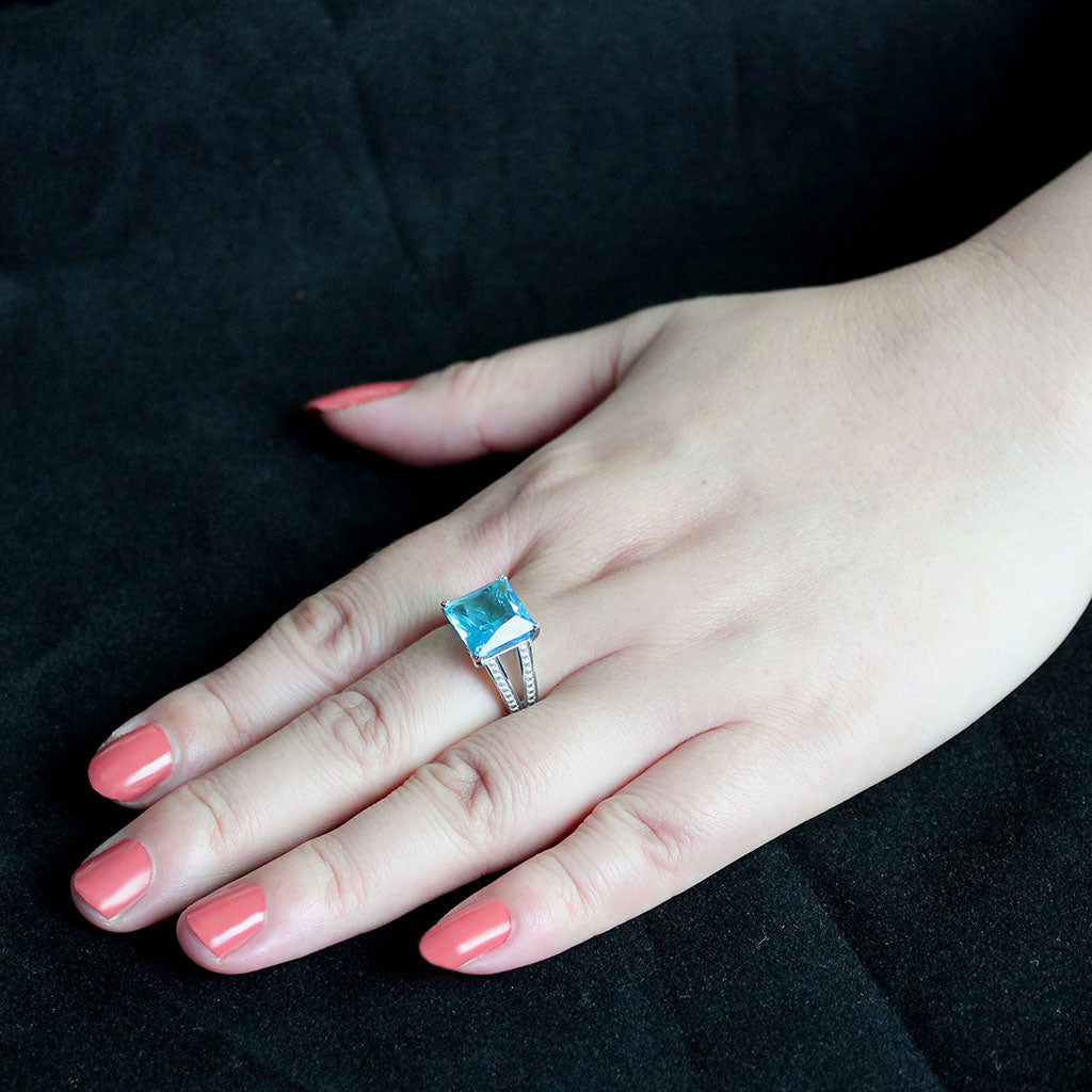 TK3807 - High polished (no plating) Stainless Steel Ring with Synthetic in SeaBlue-4