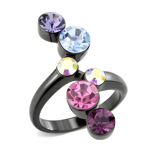 TK3810 - IP Black (Ion Plating) Stainless Steel Ring with Top Grade Crystal in MultiColor-0