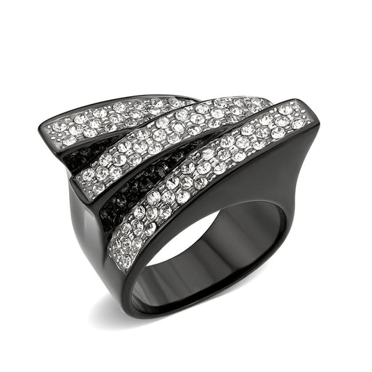 TK3814 - Two Tone IP Black (Ion Plating) Stainless Steel Ring with Top Grade Crystal in Clear-0