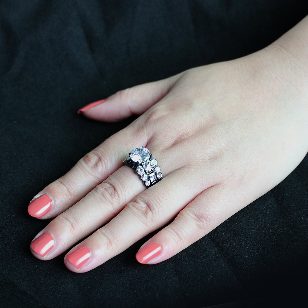 TK3820 - IP Black (Ion Plating) Stainless Steel Ring with AAA Grade CZ in Clear-4