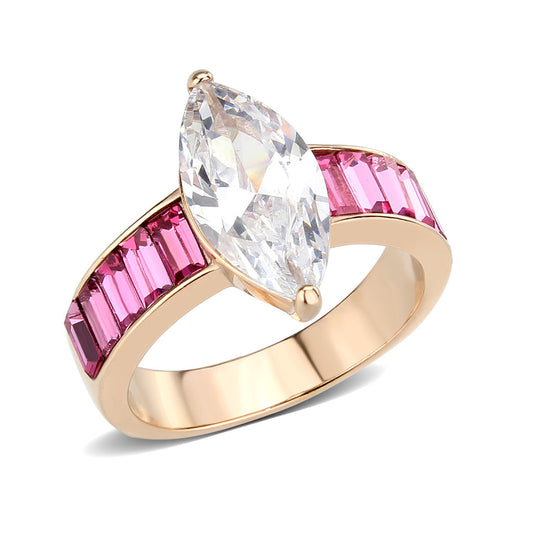 TK3825 - IP Rose Gold(Ion Plating) Stainless Steel Ring with AAA Grade CZ in Clear-0