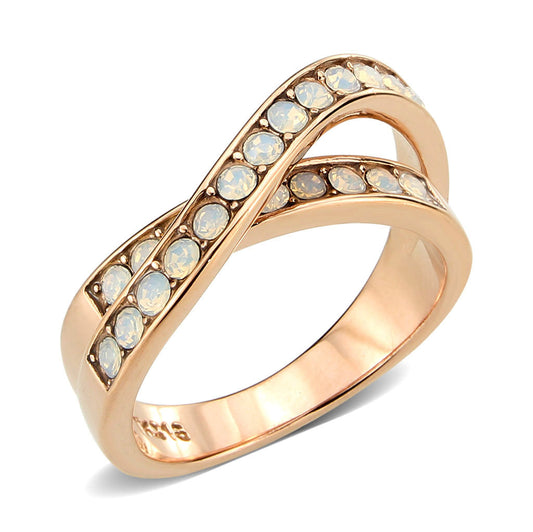 TK3828 - IP Rose Gold(Ion Plating) Stainless Steel Ring with Top Grade Crystal in Fireopal-0