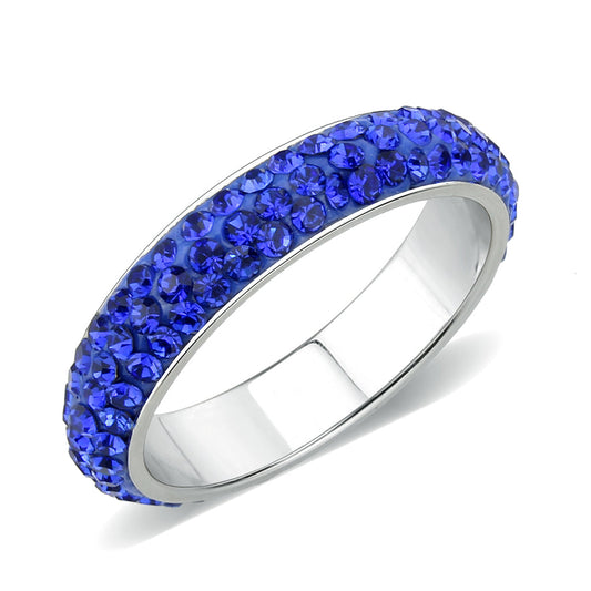 TK3838 - High polished (no plating) Stainless Steel Ring with Top Grade Crystal in Sapphire(206)-0