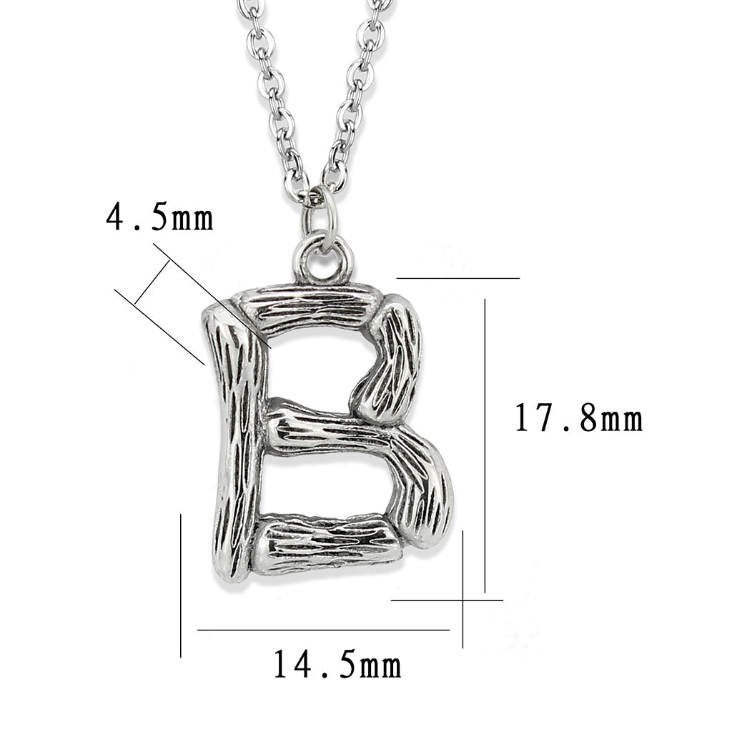 TK3853B High Polished Stainless Steel Chain Initial Pendant - Letter B-2