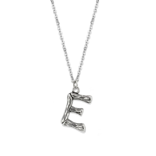 TK3853E High Polished Stainless Steel Chain Initial Pendant - Letter E-0