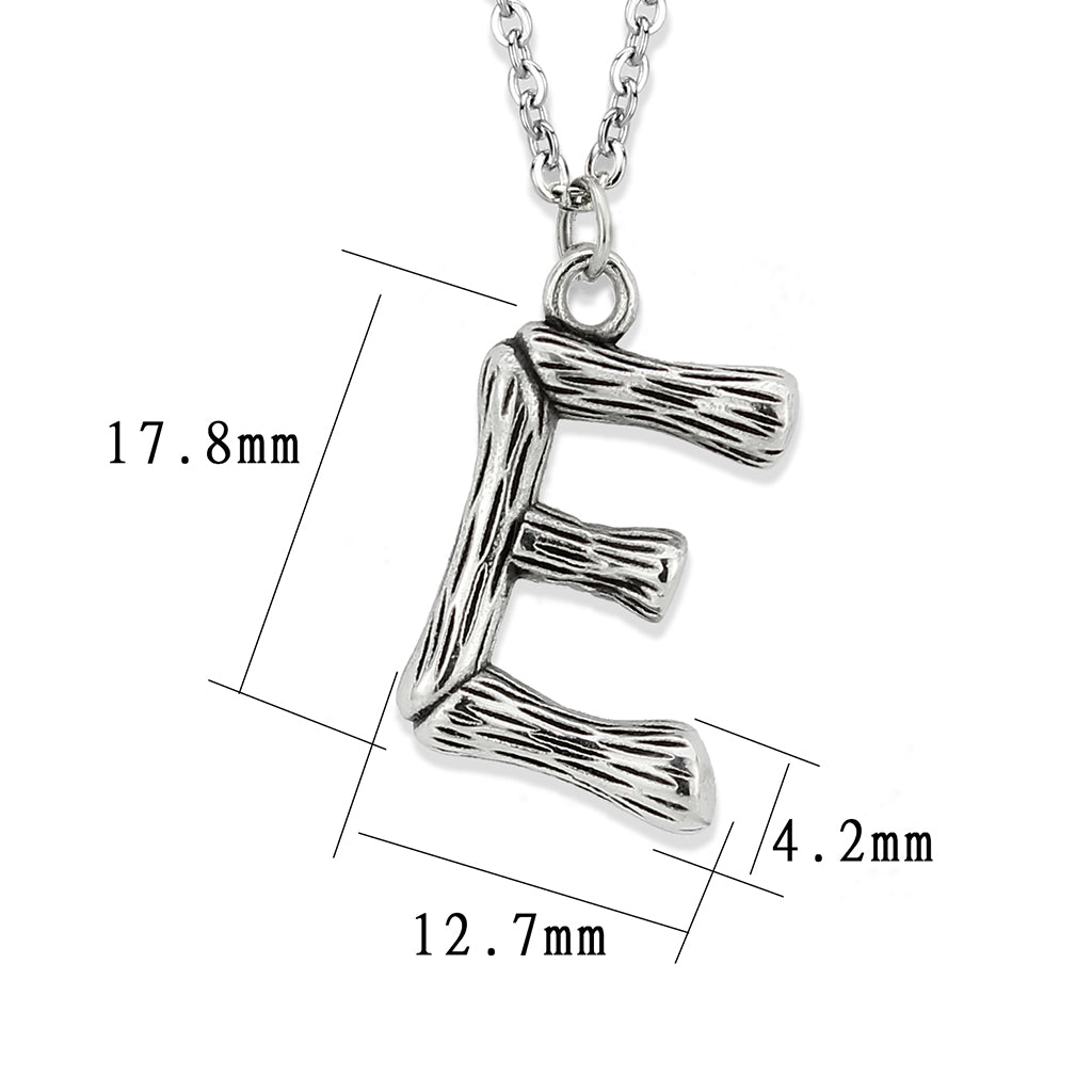 TK3853E High Polished Stainless Steel Chain Initial Pendant - Letter E-2