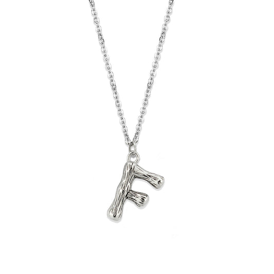 TK3853F High Polished Stainless Steel Chain Initial Pendant - Letter F-0