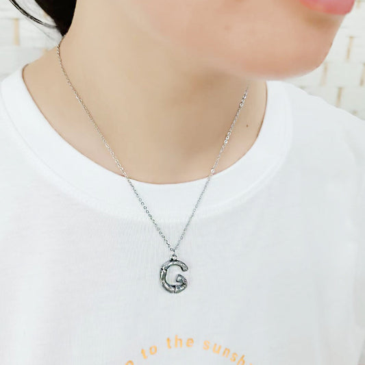 TK3853G High Polished Stainless Steel Chain Initial Pendant - Letter G-1