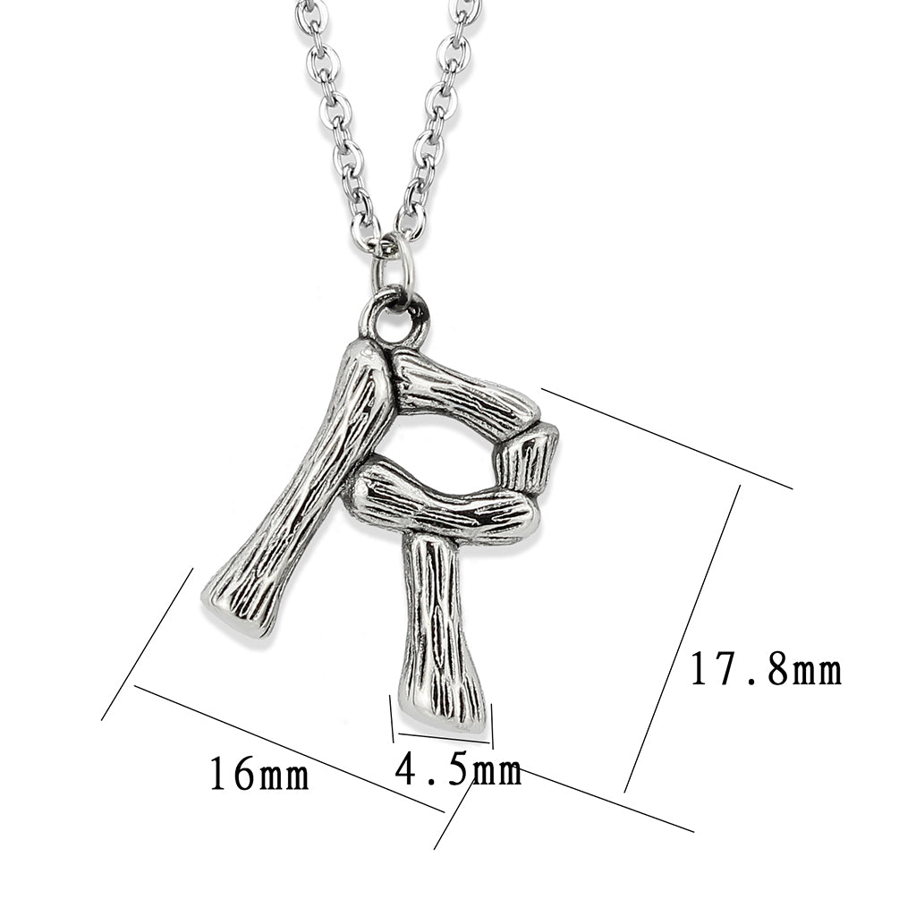 TK3853R High Polished Stainless Steel Chain Initial Pendant - Letter R-2
