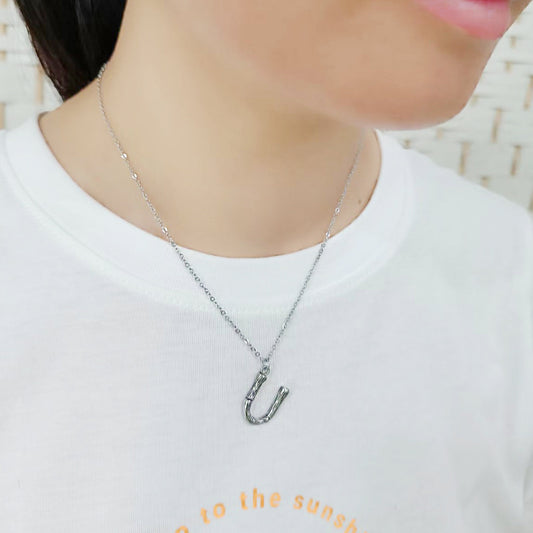 TK3853U High Polished Stainless Steel Chain Initial Pendant - Letter U-1