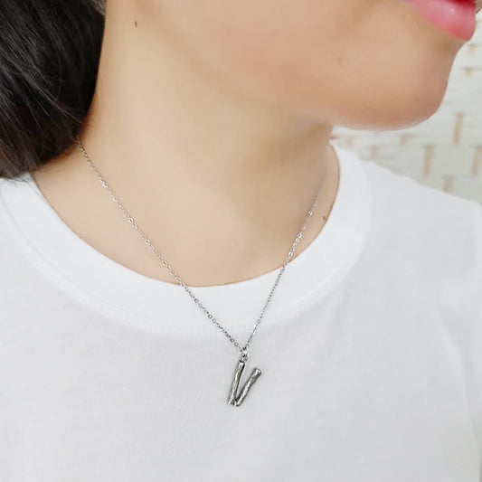 TK3853V High Polished Stainless Steel Chain Initial Pendant - Letter V-1