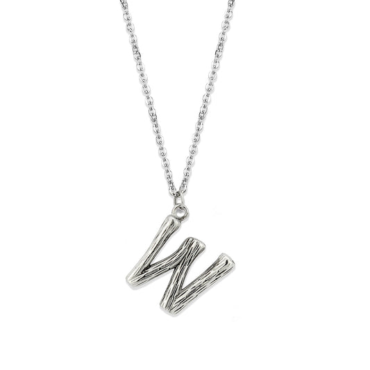 TK3853W High Polished Stainless Steel Chain Initial Pendant - Letter W-0