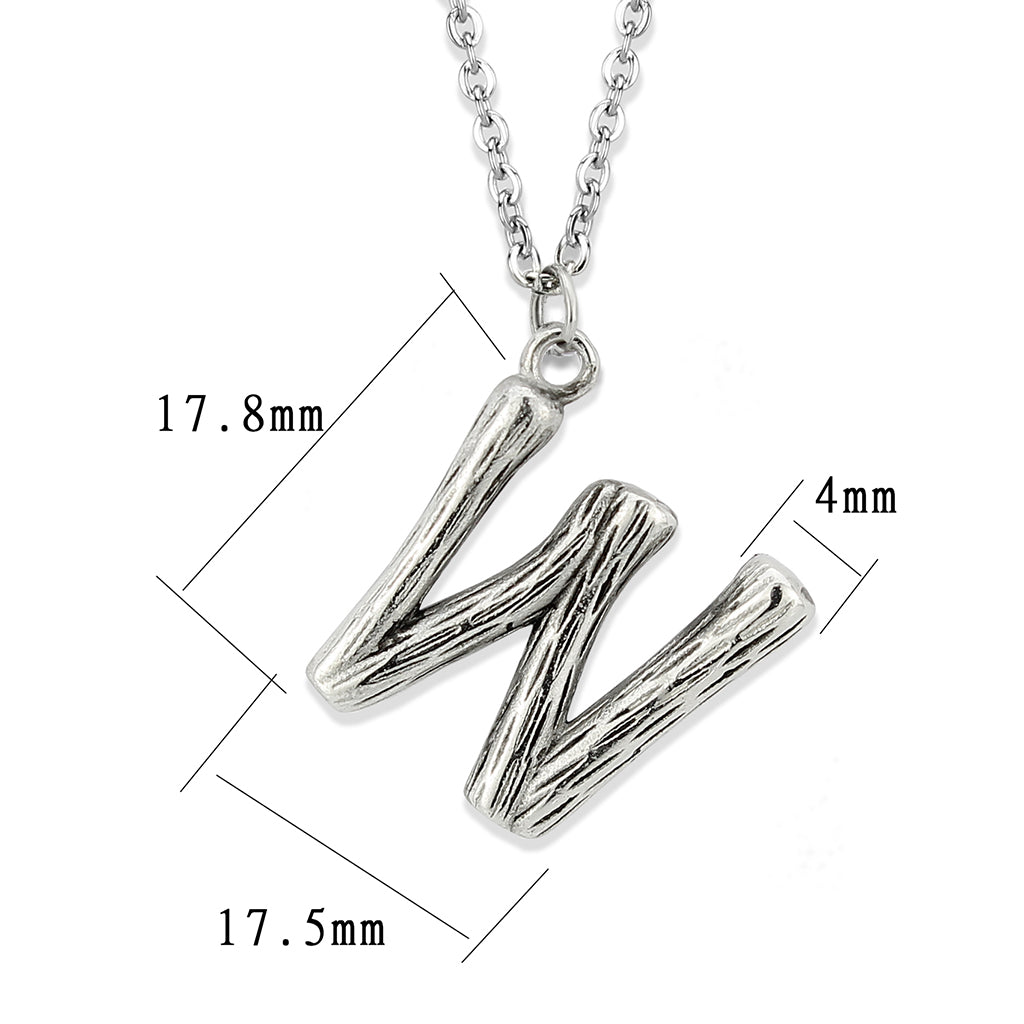 TK3853W High Polished Stainless Steel Chain Initial Pendant - Letter W-2