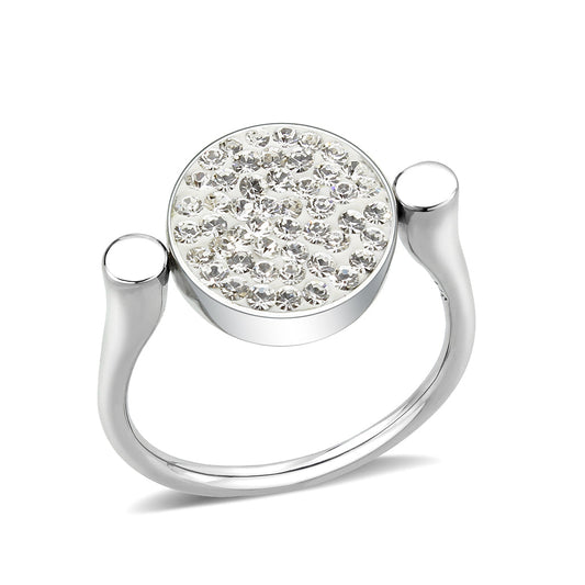 TK385404 - High polished (no plating) Stainless Steel Ring with Top Grade Crystal in Clear-0