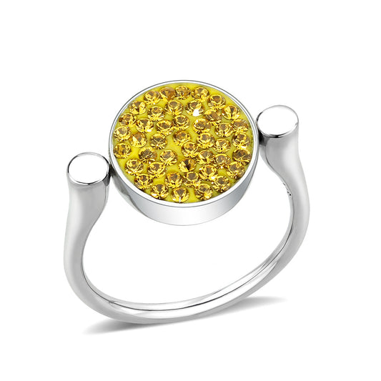 TK385411 - High polished (no plating) Stainless Steel Ring with Top Grade Crystal in Topaz-0