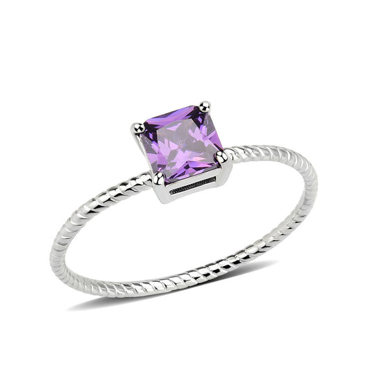 TK3856 - High polished (no plating) Stainless Steel Ring with AAA Grade CZ in Amethyst-0