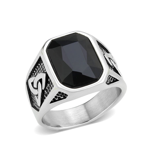 TK3890 - High polished (no plating) Stainless Steel Ring with Top Grade Crystal in Jet-0
