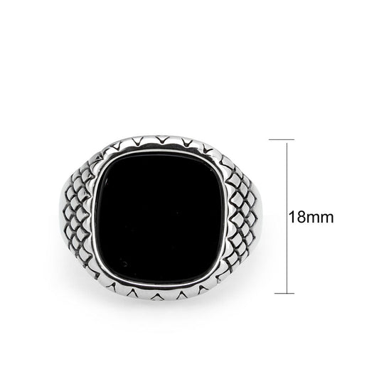 TK3893 - High polished (no plating) Stainless Steel Ring with Synthetic in Jet-1