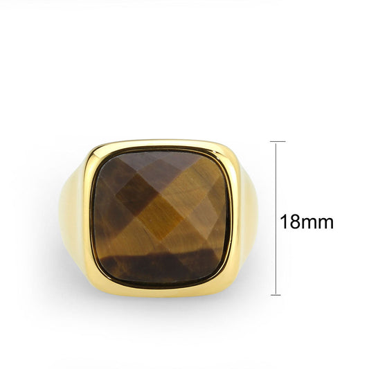 TK3894 - IP Gold(Ion Plating) Stainless Steel Ring with Synthetic in Amber-1