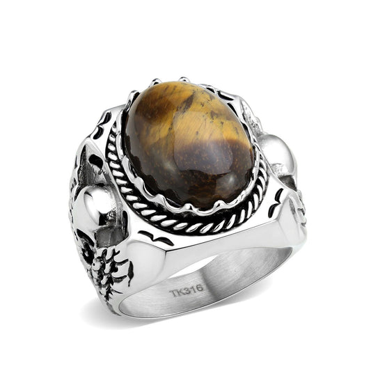 TK3896 - High polished (no plating) Stainless Steel Ring with Synthetic in Amber-0