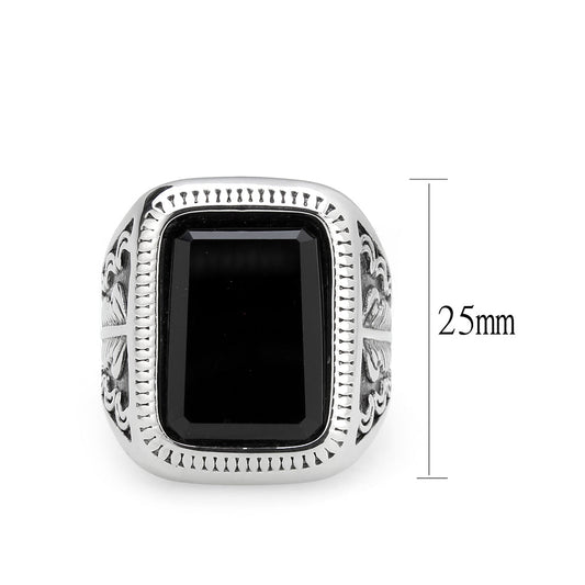 TK3899 - High polished (no plating) Stainless Steel Ring with Synthetic in Jet-1