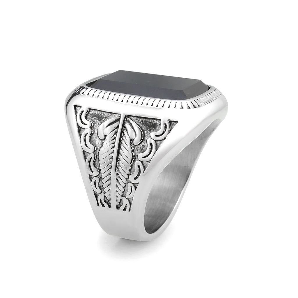 TK3899 - High polished (no plating) Stainless Steel Ring with Synthetic in Jet-3