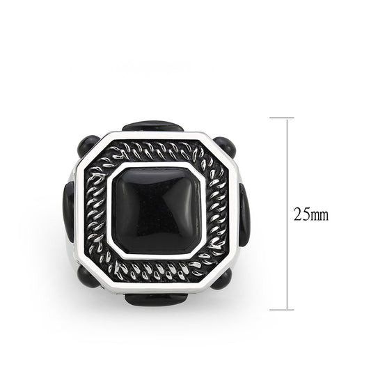 TK3901 - High polished (no plating) Stainless Steel Ring with Synthetic in Jet-1