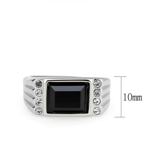 TK3902 - High polished (no plating) Stainless Steel Ring with Synthetic in Jet-1