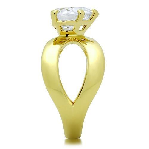TK390G - IP Gold(Ion Plating) Stainless Steel Ring with AAA Grade CZ in Clear-3