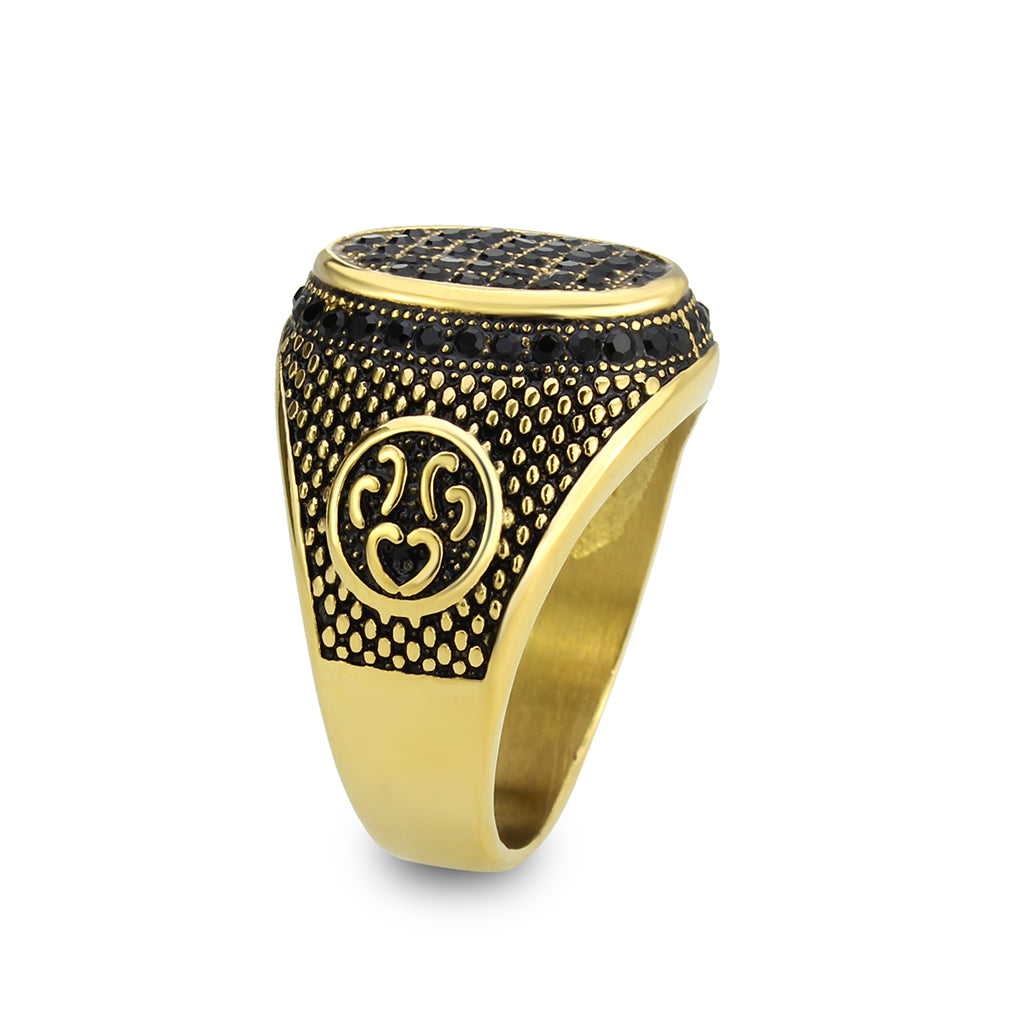 TK3910 - IP Gold(Ion Plating) Stainless Steel Ring with AAA Grade CZ in Jet-3