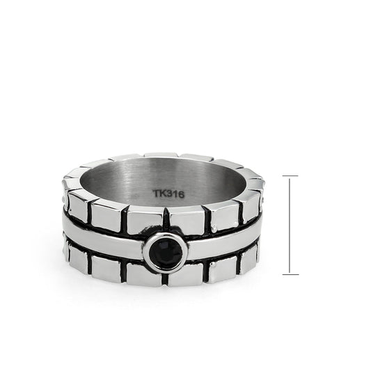 TK3911 - High polished (no plating) Stainless Steel Ring with Top Grade Crystal in Jet-1