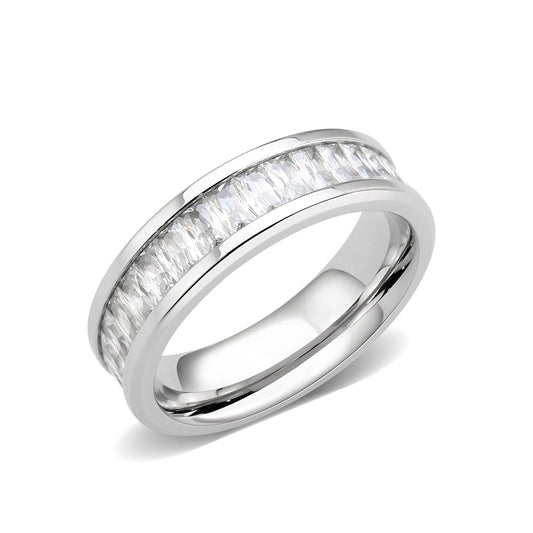 TK3914 - High polished (no plating) Stainless Steel Ring with AAA Grade CZ in Clear-0